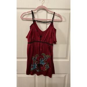 Vintage Soul Revival Babydoll Silk Y2K Embroidered Boho Tunic, XS